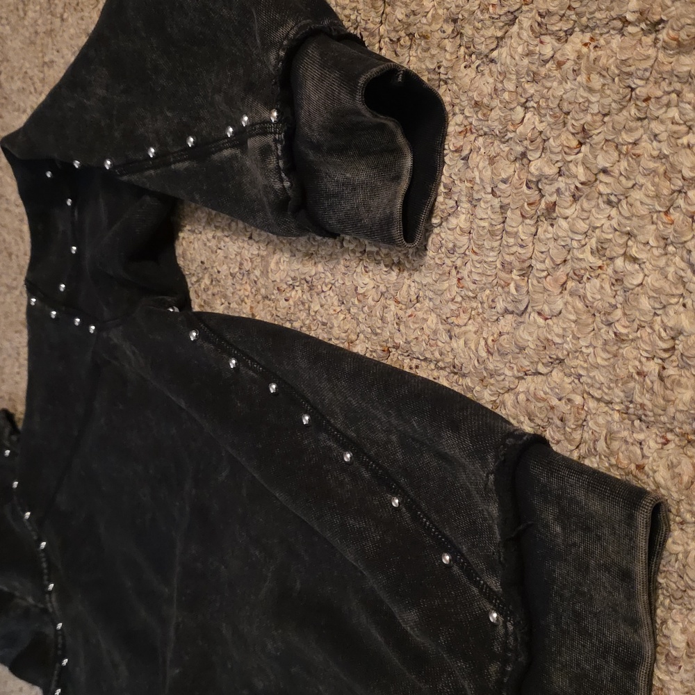 Broken Promises Adorned Washed Black Zip Up Hoodie Size Large - Picture 9 of 12